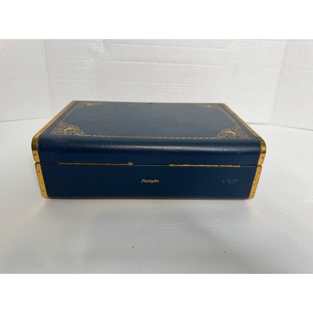 Vintage Farrington Jewelry Box Mid Century Blue Pink Velvet Two Tier 1950s 1960s - Picture 2 of 12